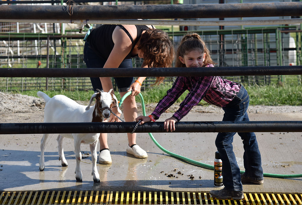 Gracie Smith, 8, right, watches the other competitors